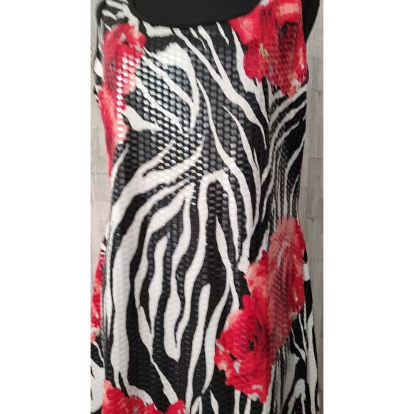aDRESSing Woman SIZE L Shimmer Zebra Rose Short Dress Black Shrug Kimono Sleeve - Picture 6 of 13